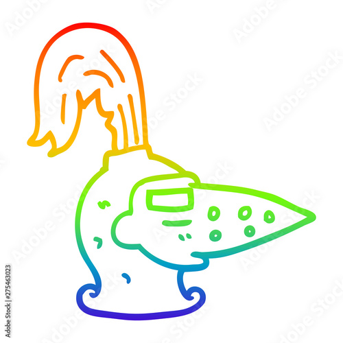 rainbow gradient line drawing cartoon knights helmet