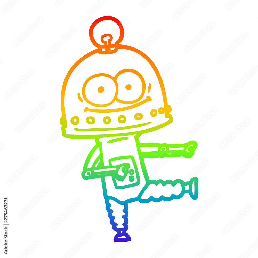 Fototapeta premium rainbow gradient line drawing happy carton robot with light bulb