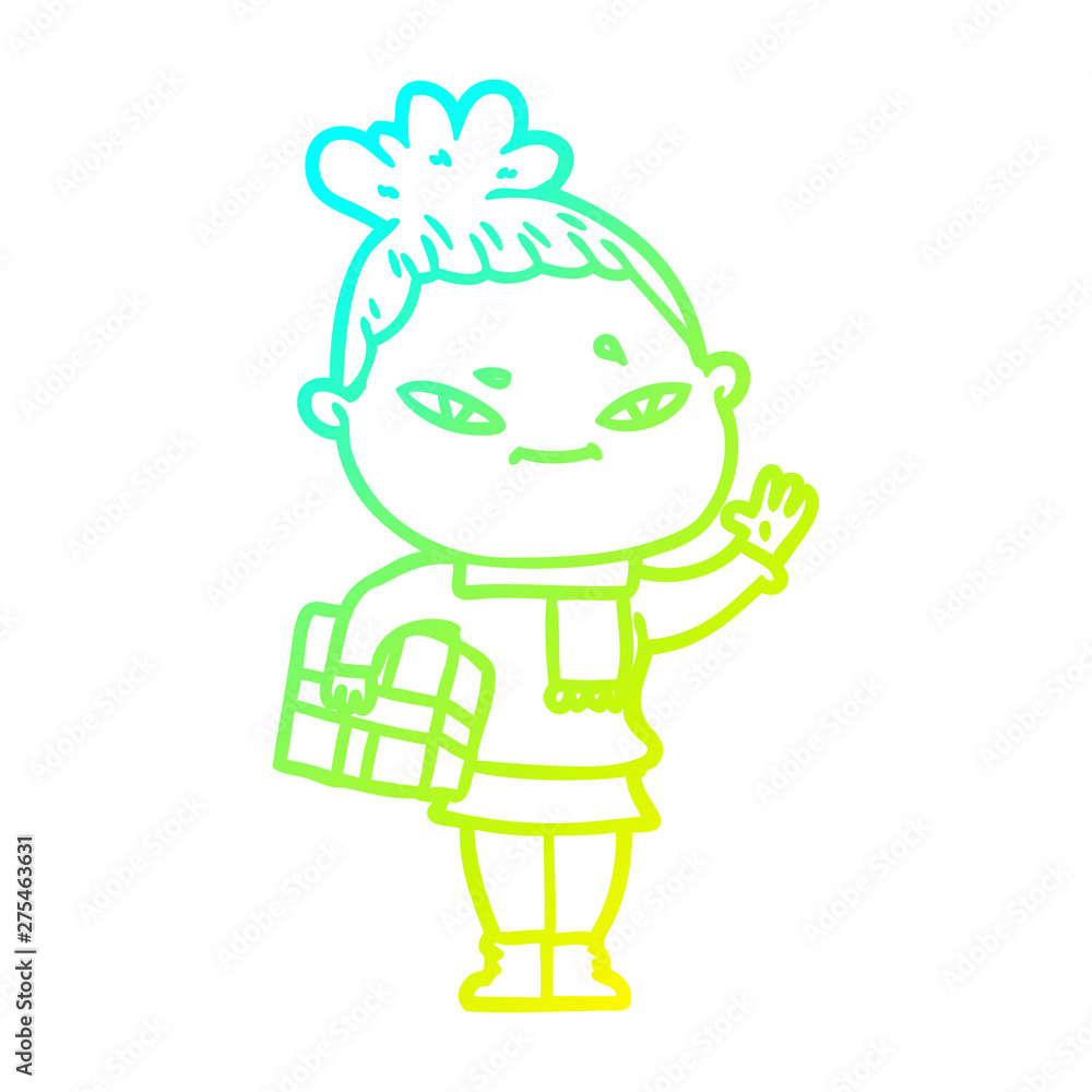 cold gradient line drawing cartoon woman