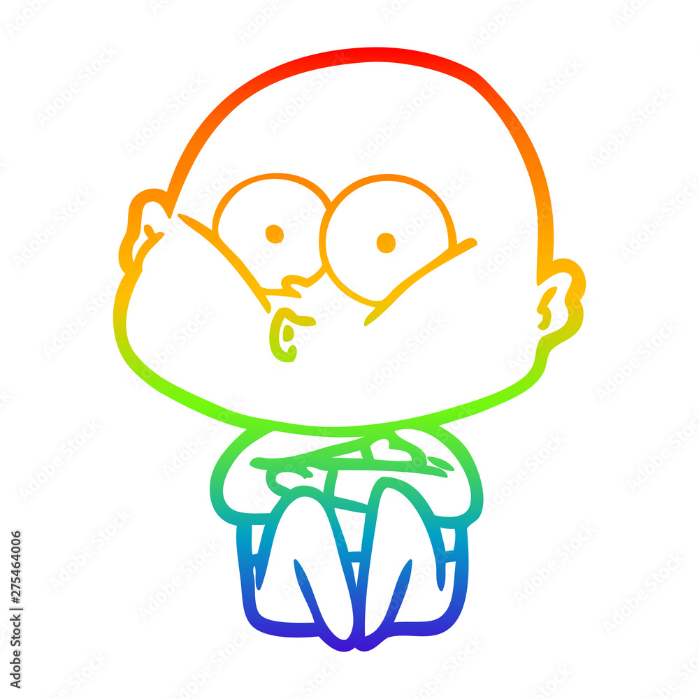 Fototapeta premium rainbow gradient line drawing cartoon bald man staring