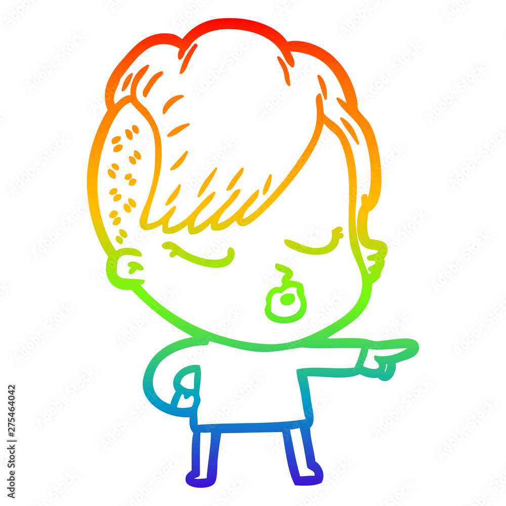 Fototapeta premium rainbow gradient line drawing cartoon pretty hipster girl