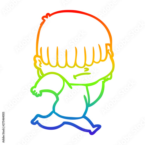 rainbow gradient line drawing cartoon boy with untidy hair