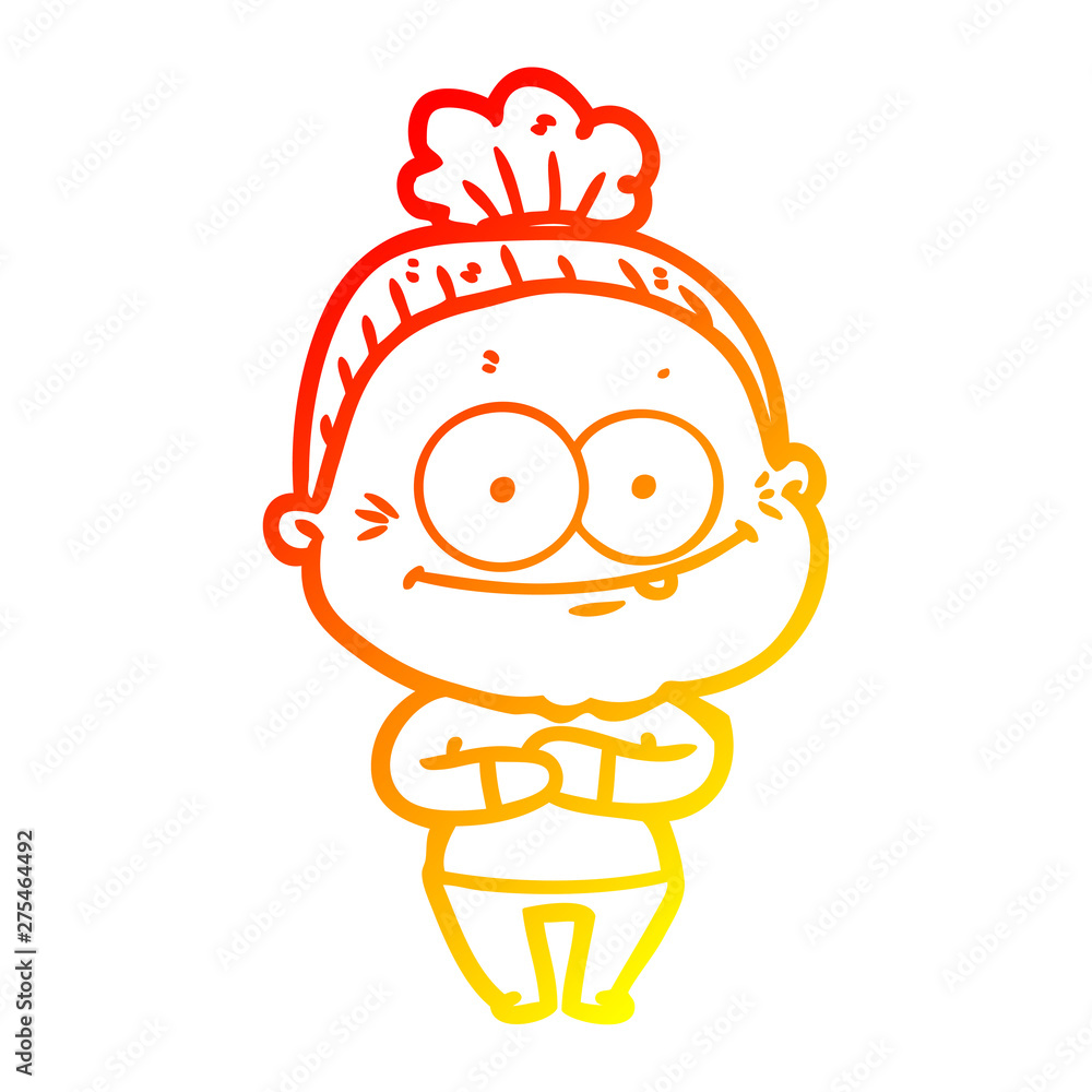 warm gradient line drawing cartoon happy old woman warm gradient line drawing cartoon happy old woman