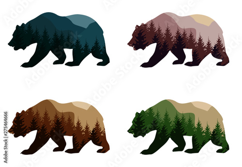 colorful styling bear for your design, isolated objects, vector illustration