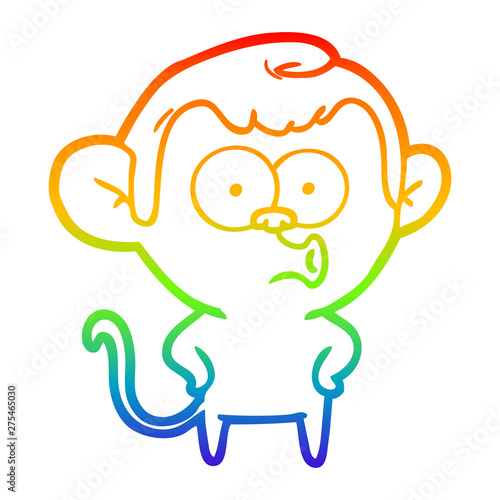 rainbow gradient line drawing cartoon surprised monkey