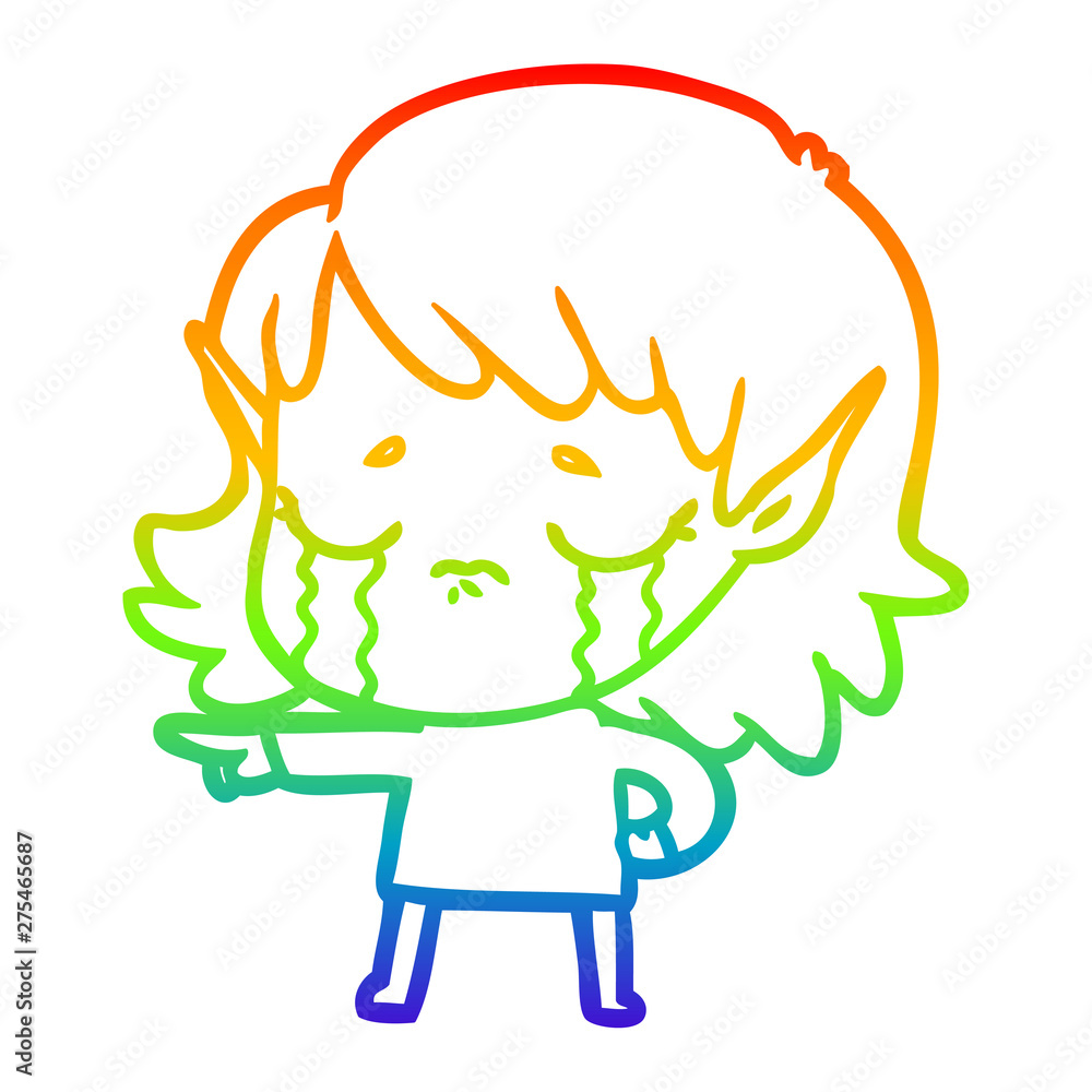 rainbow gradient line drawing cartoon crying elf girl rainbow gradient line drawing cartoon crying elf girl