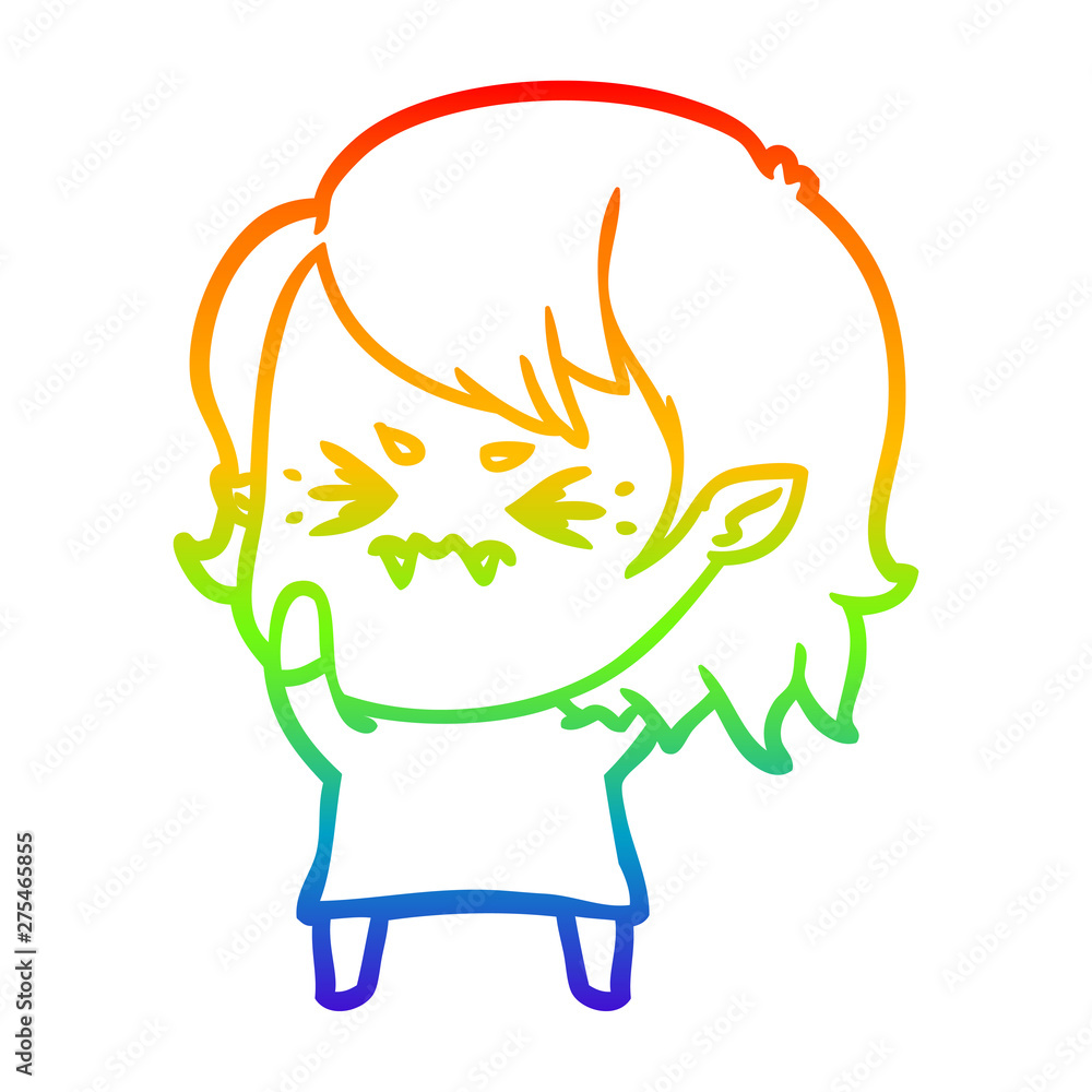rainbow gradient line drawing annoyed cartoon vampire girl rainbow gradient line drawing annoyed cartoon vampire girl