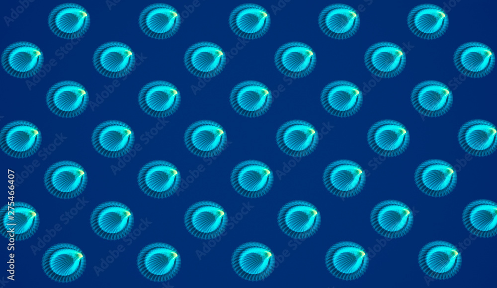 Abstract Seashells On Blue Background. Sea Ocean Shell Pattern Abstract Seashells On Blue Background. Sea Ocean Shell Pattern