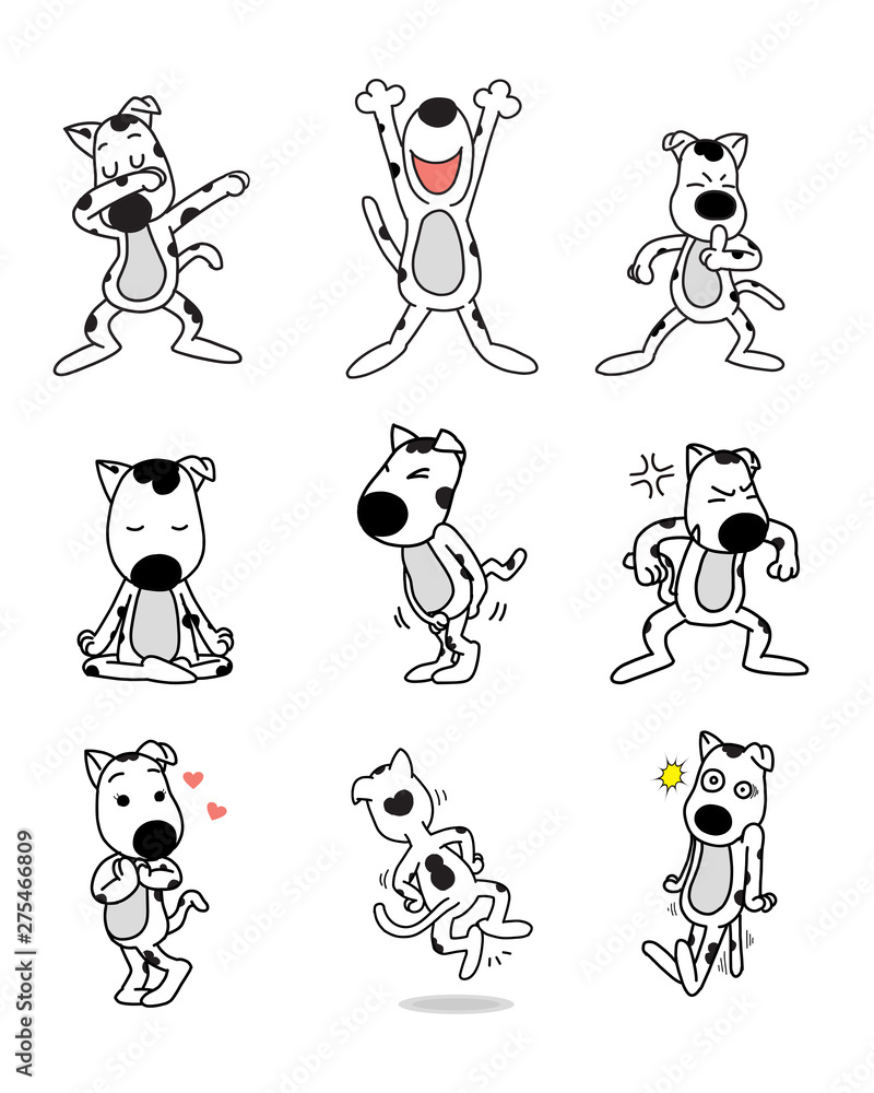 set of dog several action vector illustration isolated defecate angry meditation shock cartoon hand drawn set of dog several action vector illustration isolated defecate angry meditation shock cartoon hand drawn