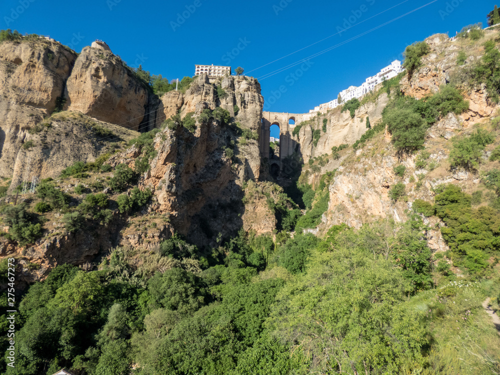Background view of the valley, rock and Ponte Nuevo in Ronda, Spain