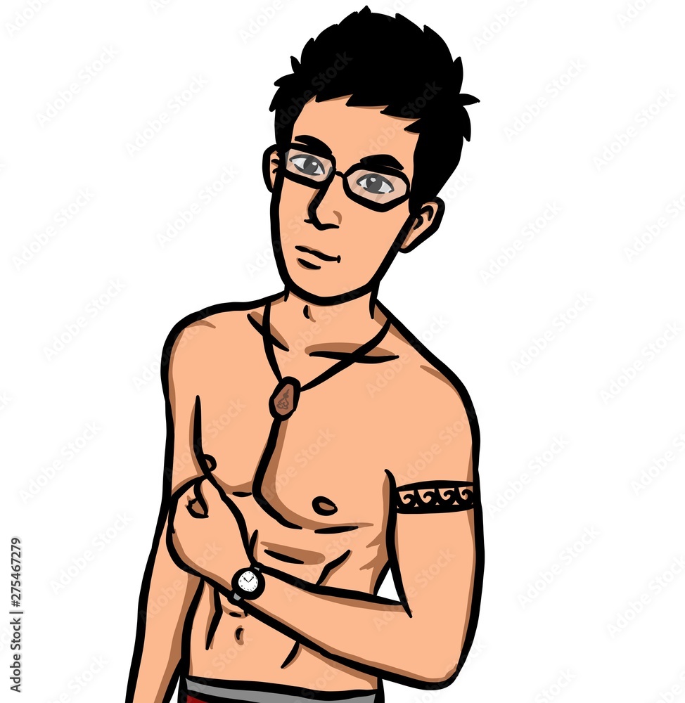 Fototapeta premium Cartoon sexy man on white background