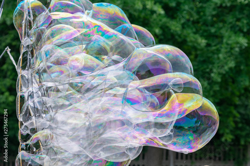 Very large soap bubbles in the open air. Festivities for children.