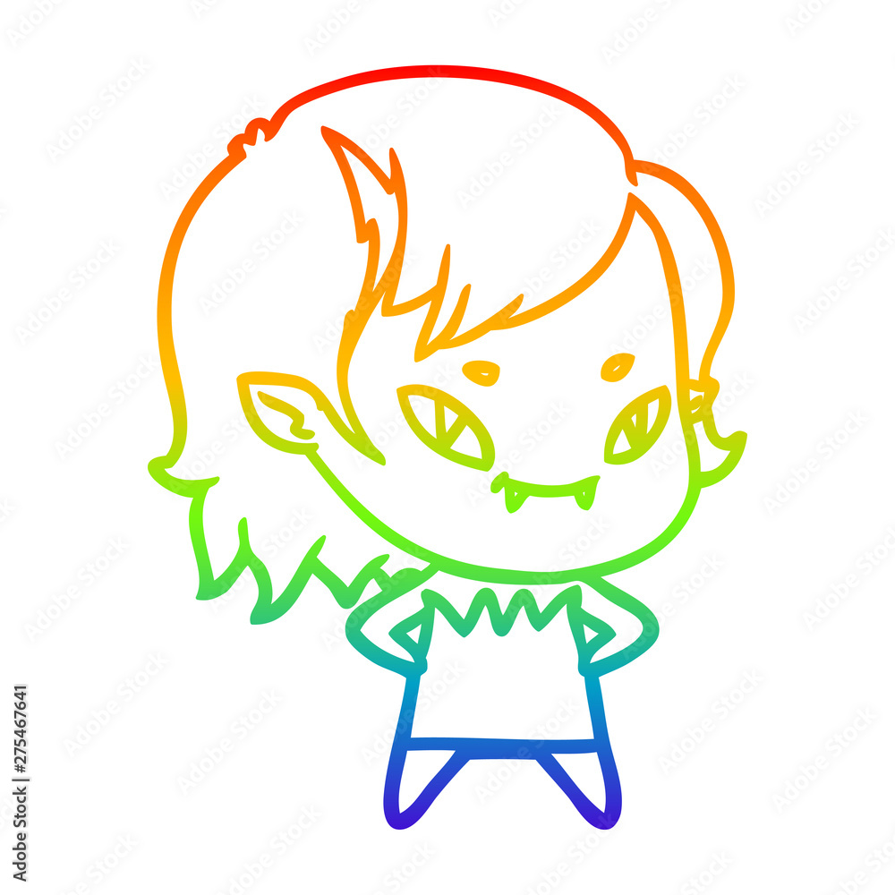 rainbow gradient line drawing cartoon friendly vampire girl rainbow gradient line drawing cartoon friendly vampire girl