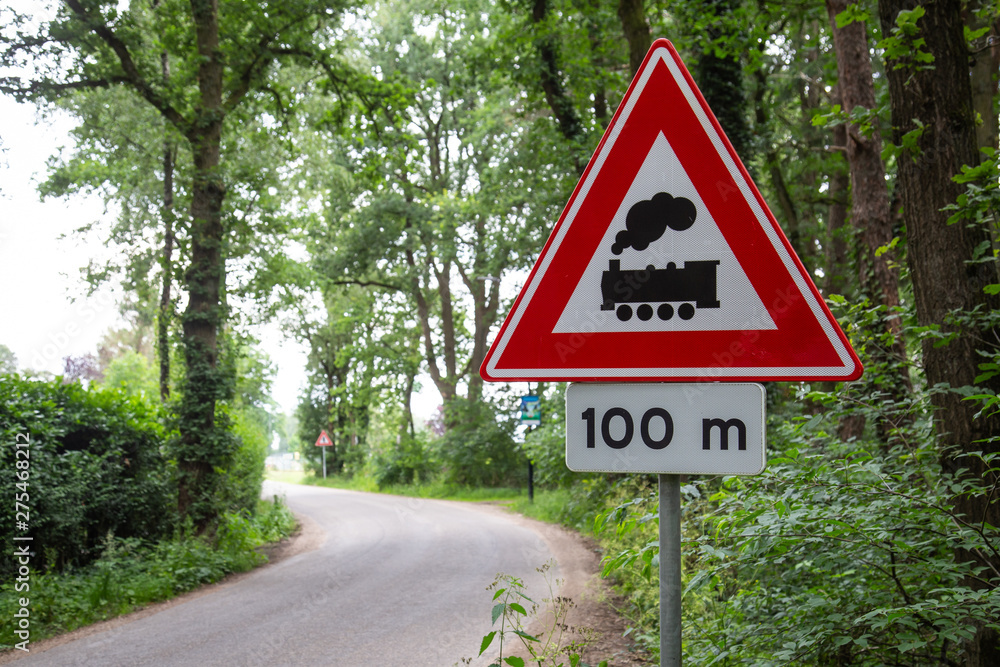 Dutch Warning Road Sign With Train Meaning Level Crossing Without Barrier Or Gates Ahead Stock Photo Adobe Stock