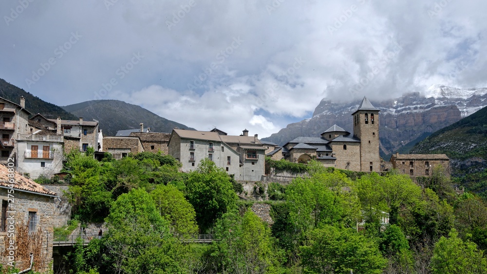 Panorama view of an old spanish village in the Pyrenees mountains
