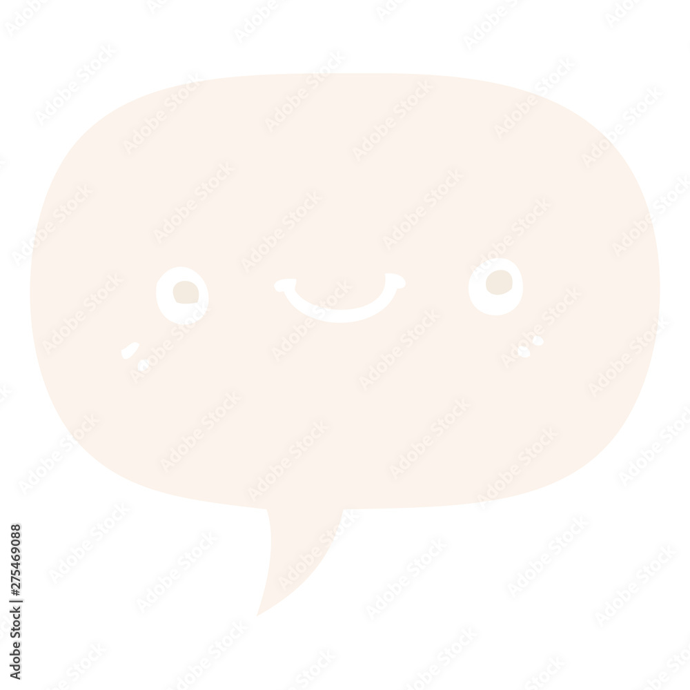 cartoon cute happy face and speech bubble in retro style cartoon cute happy face and speech bubble in retro style