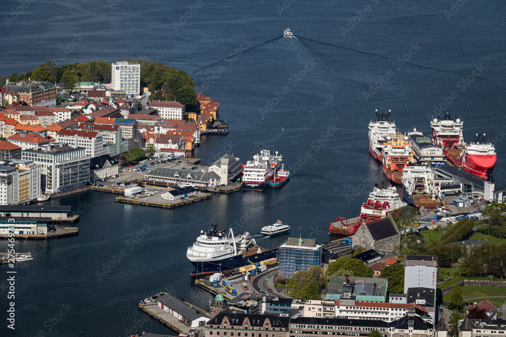 Aerial view of Bergen harbour