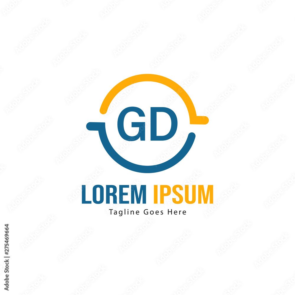 Initial GD logo template with modern frame. Minimalist GD letter logo vector illustration