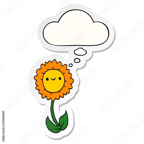 cartoon flower and thought bubble as a printed sticker