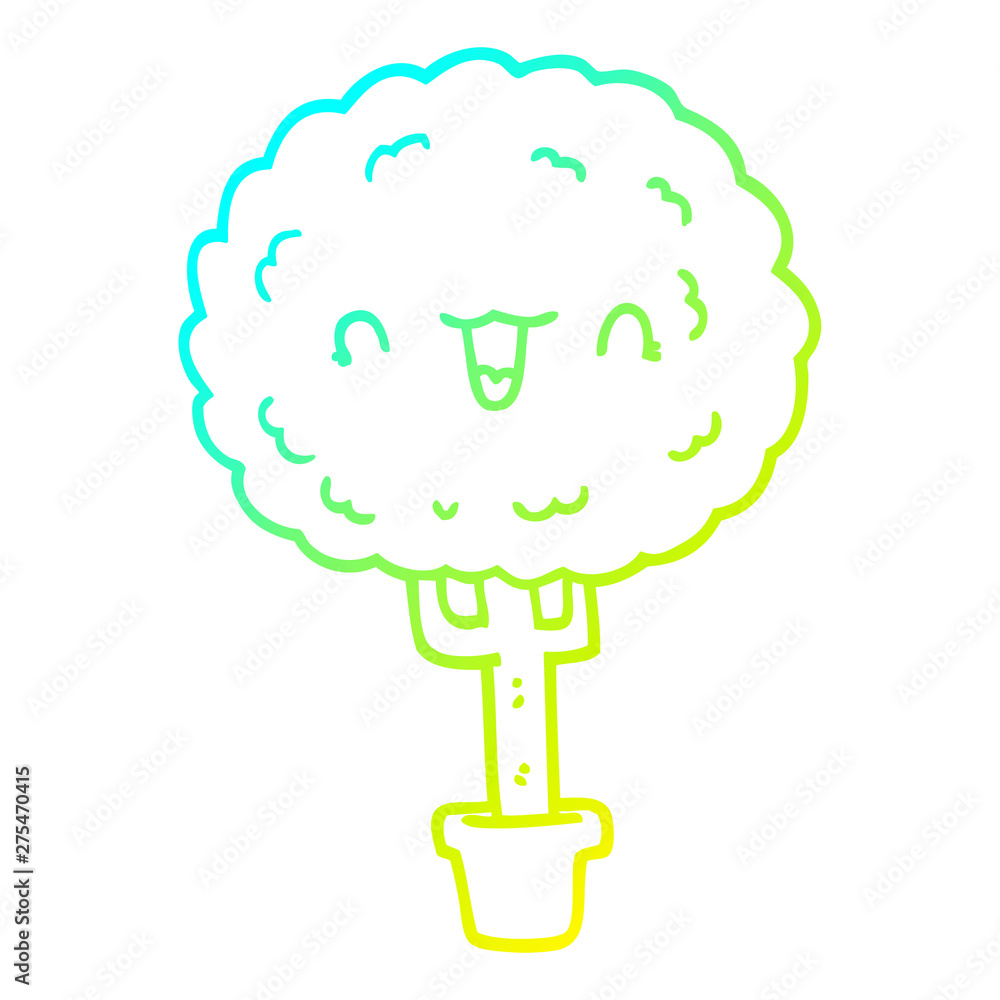 cold gradient line drawing cartoon happy tree cold gradient line drawing cartoon happy tree