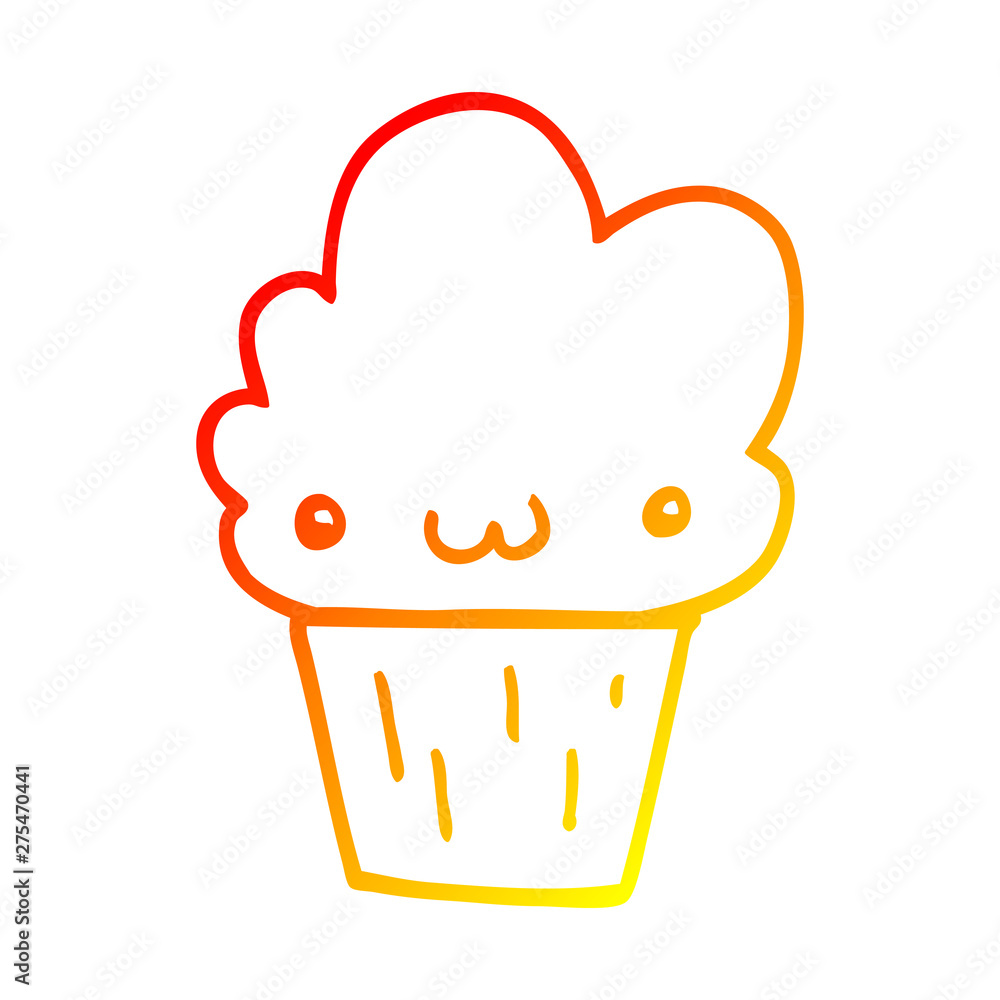warm gradient line drawing cartoon cupcake with face warm gradient line drawing cartoon cupcake with face