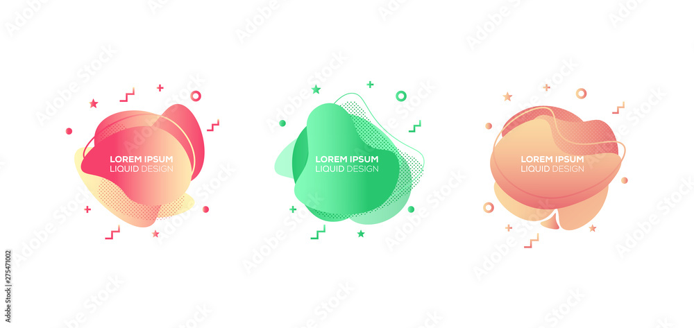 Fototapeta premium Set of liquid color abstract geometric shapes. Fluid gradient elements for minimal banner, logo, social post. Futuristic trendy dynamic elements. Abstract background. 