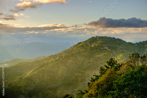 Fototapeta View from and of The Blue Mountains at sunset, Jamaica