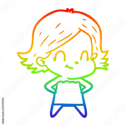 rainbow gradient line drawing cartoon friendly girl