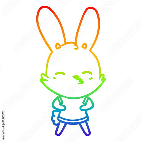 rainbow gradient line drawing curious bunny cartoon