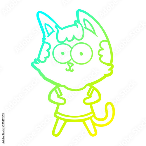 cold gradient line drawing happy cartoon cat