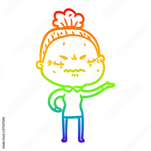 rainbow gradient line drawing cartoon annoyed old lady