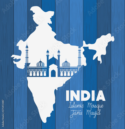 indian jama masjid temple with map background