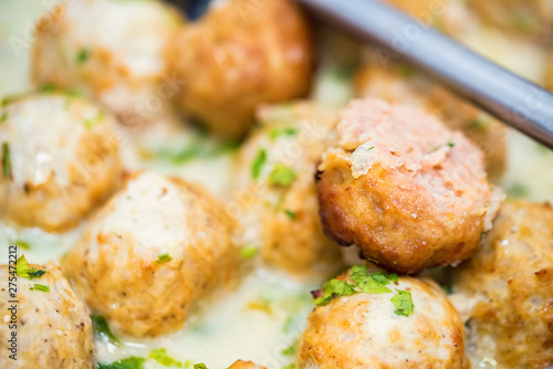 Close up of fresh delicious chicken meatballs