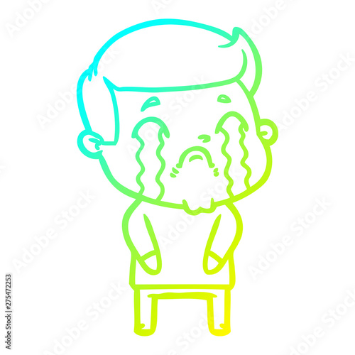 cold gradient line drawing cartoon man crying