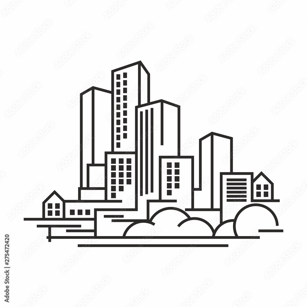 Obraz premium City Skyline line art vector illustration.zip
