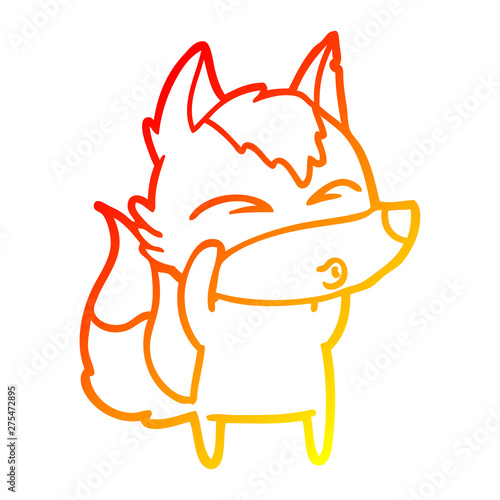 warm gradient line drawing cartoon wolf whistling