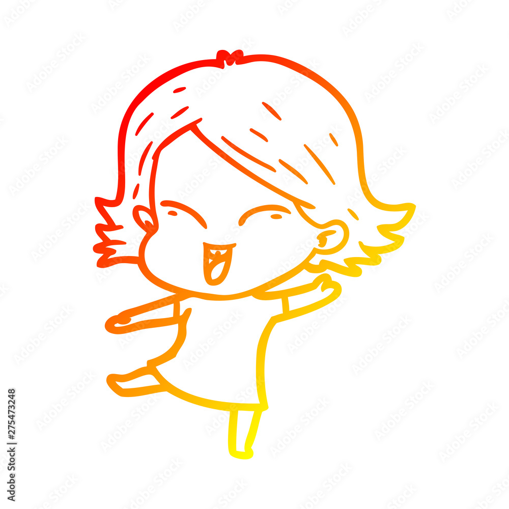 warm gradient line drawing happy cartoon girl warm gradient line drawing happy cartoon girl