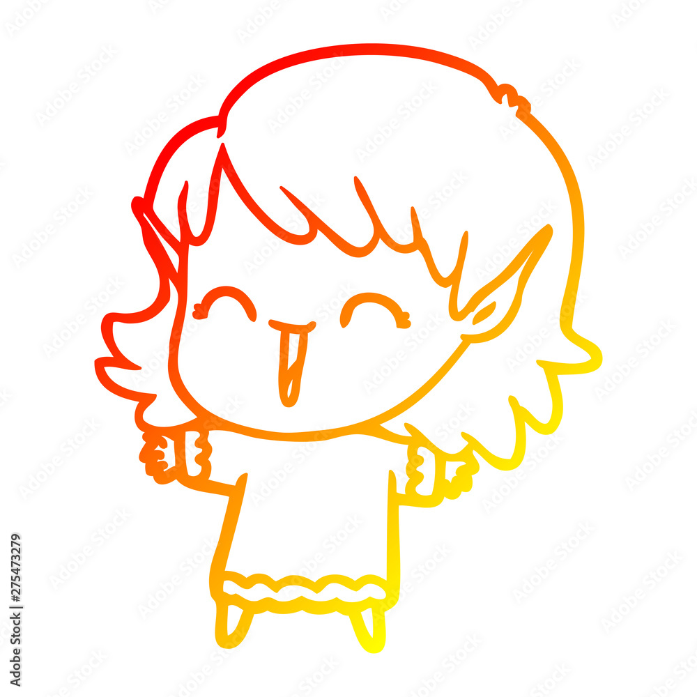 warm gradient line drawing cartoon elf girl warm gradient line drawing cartoon elf girl