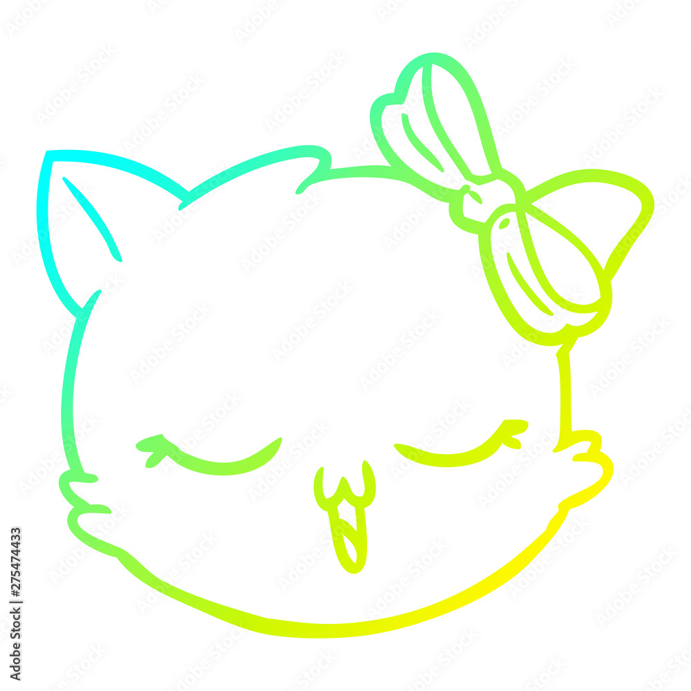 Fototapeta premium cold gradient line drawing cartoon cat face
