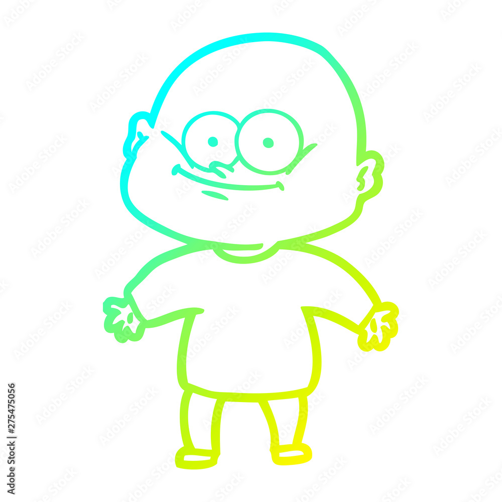 Fototapeta premium cold gradient line drawing cartoon bald man staring