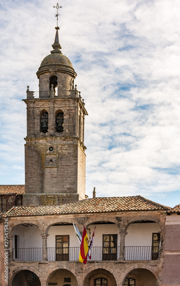 Village of Medinaceli and view of the collegiate church in Soria, Spain.