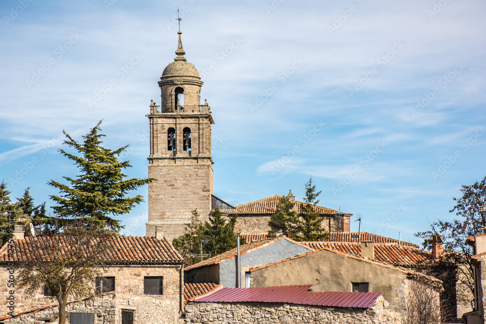 Village of Medinaceli and view of the collegiate church in Soria, Spain.