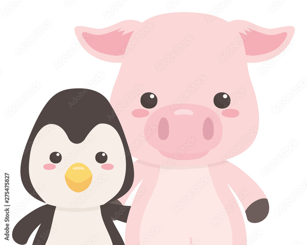 Penguin and pig cartoon design