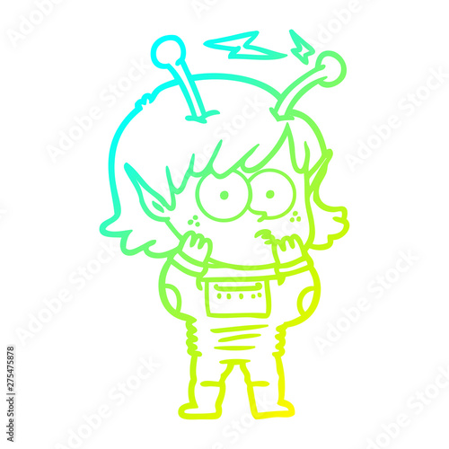 cold gradient line drawing cartoon alien girl