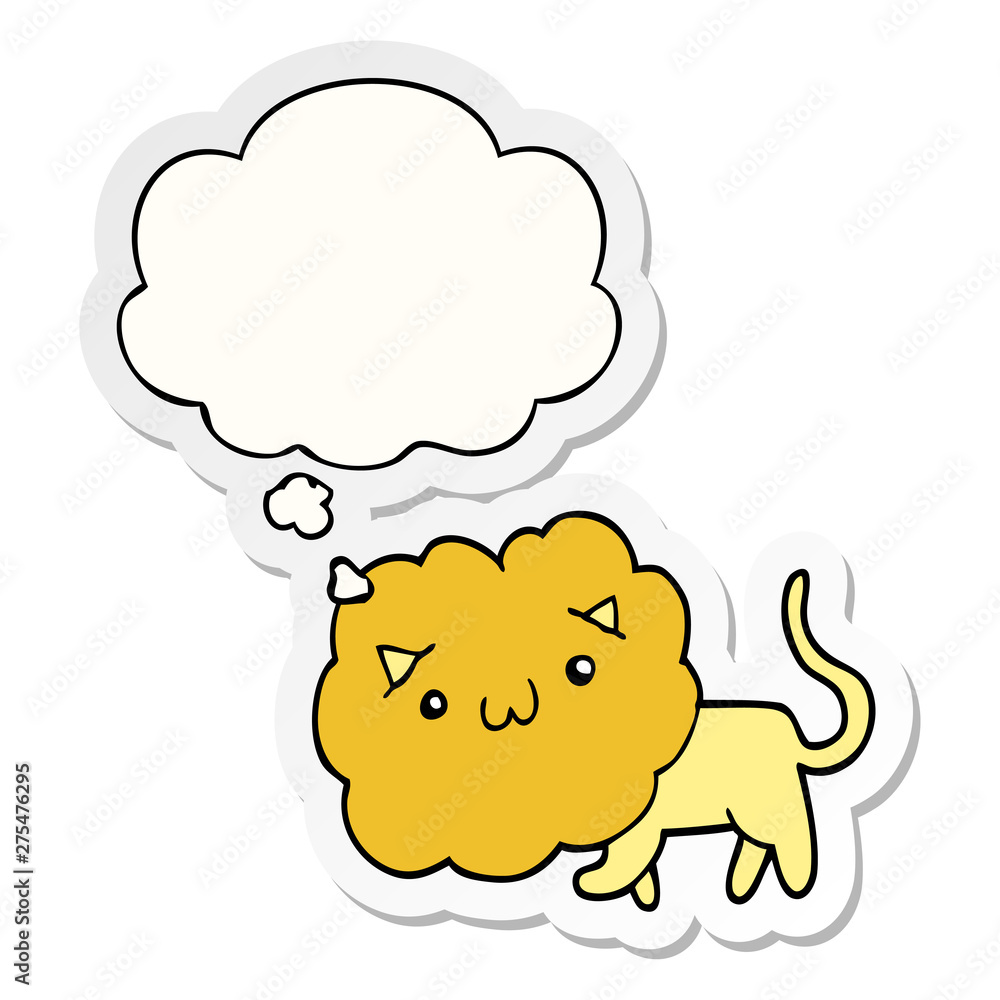 cartoon lion and thought bubble as a printed sticker cartoon lion and thought bubble as a printed sticker