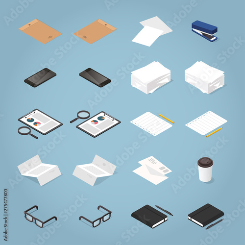 Isometric Office Supplies Set