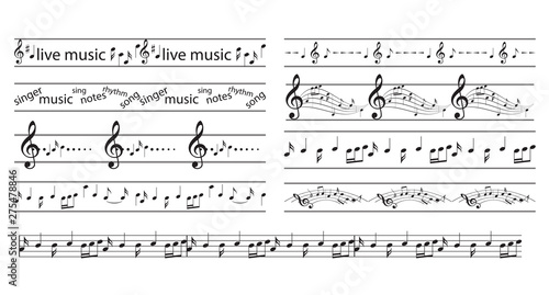 black borders with music notes - vector seamless musical frames