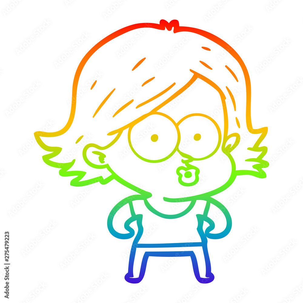 rainbow gradient line drawing cartoon girl pouting rainbow gradient line drawing cartoon girl pouting