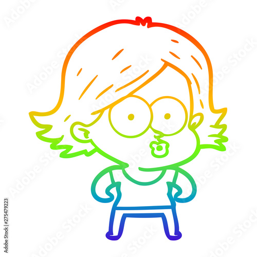 rainbow gradient line drawing cartoon girl pouting