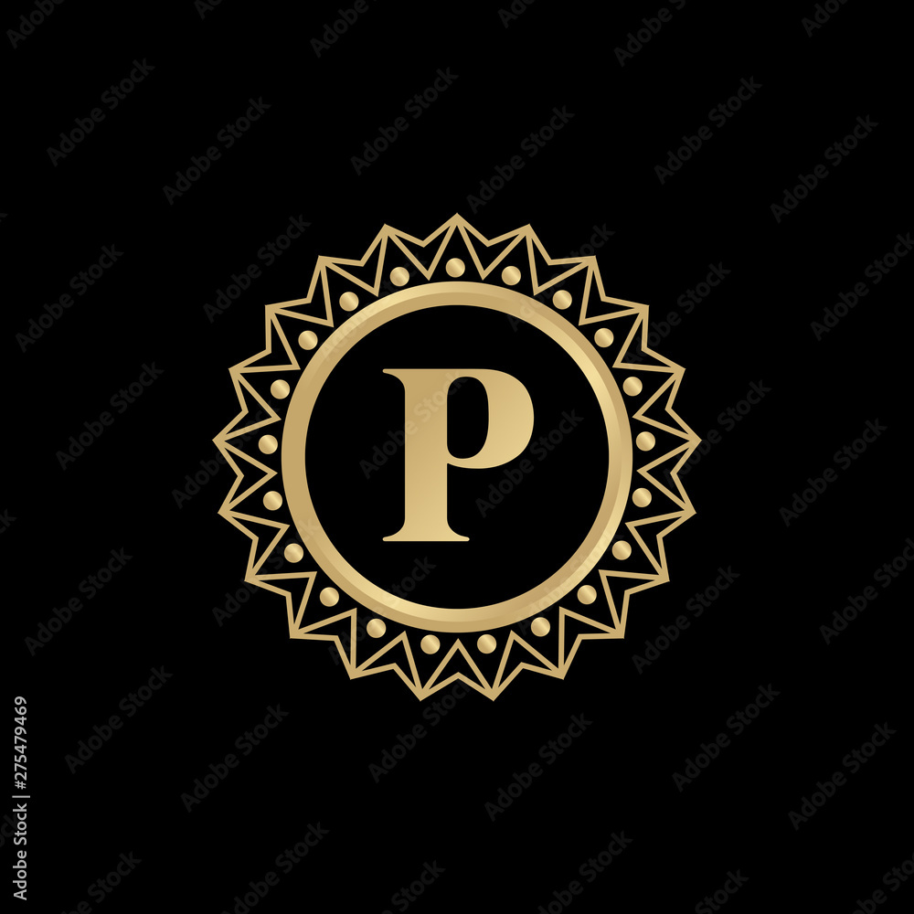Naklejka premium Luxury P letter logo design vector template
